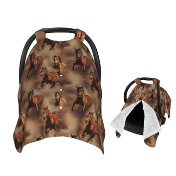 Muishi Brown Horse Galloping Baby Car Seat Canopy Nursing Cover for Newborn Car Seat Breastfeeding Covers Blanket Newborn Shower