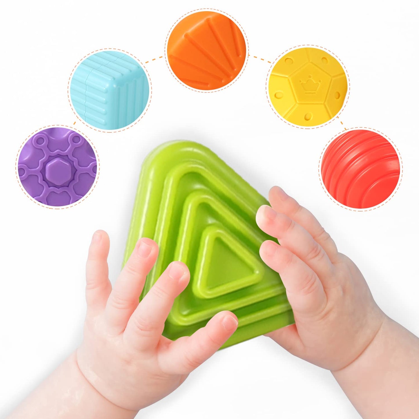 Aprilwolf Montessori Toys for 1 Year Old, Cube Bin & 6 Sensory Shape Blocks, Baby Toys 12-18 Months, Developmental Infant Birthd