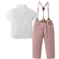 Yallet Toddler Baby Boy Clothes Suit Gentleman Wedding Outfits, Formal Dress Shirt+Bowtie+Suspender Pants(Pink, 18-24 Months)