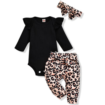 Preemie Newborn Infant Baby Girls Clothes Ribbed Bodysuit Romper Leopard Pants Set Fall Winter Spring Outfits (Cheetah, 12-18 Mo
