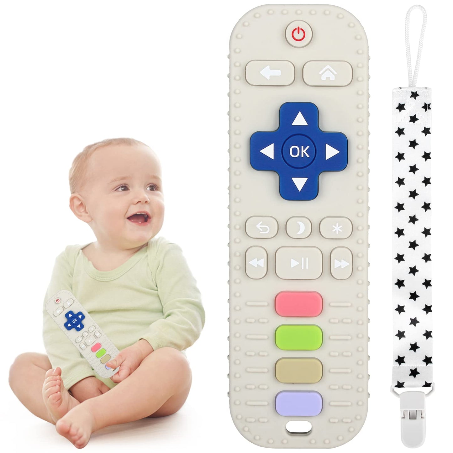 Chuya Silicone Baby Teether Toy TV Remote Control Shape Chew Toy for Babies 3+ Months, Teething Relief Baby Toys for Infants (Wh