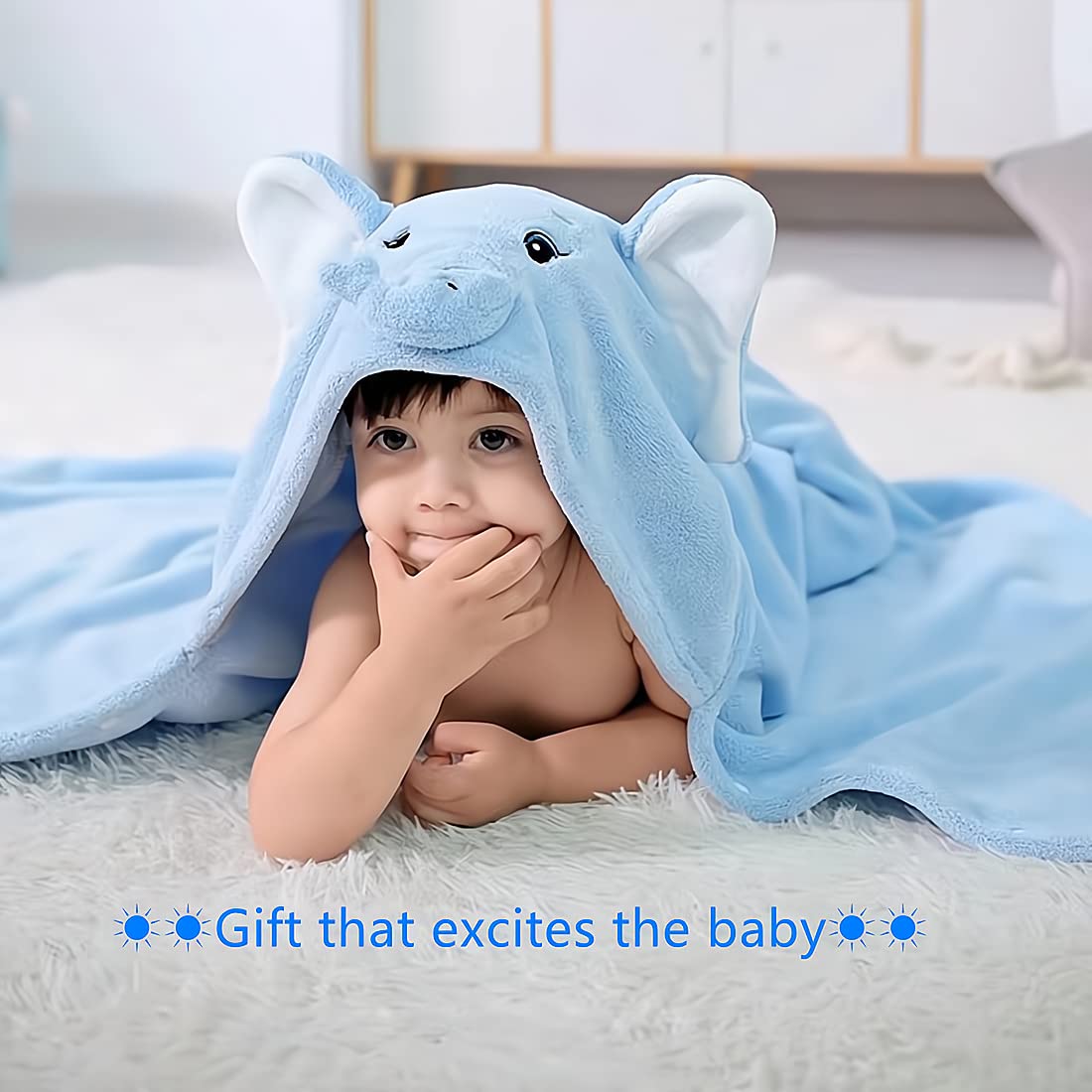 Beenific Baby Hooded Towel,Toddler Hooded Bath Towel Baby Towels And Washcloths Baby Bath Essentials(Blue Elephant)