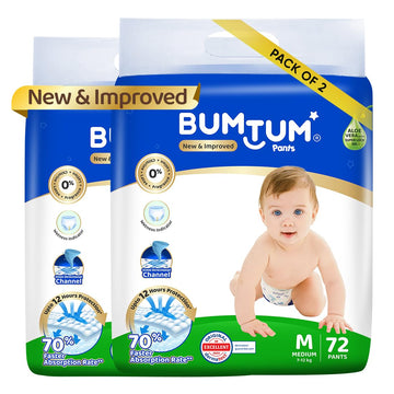 Bumtum Baby Diaper Pants, Medium Size, Double Layer Leakage Protection Infused With Aloe Vera, Cottony Soft High Absorb Technolo