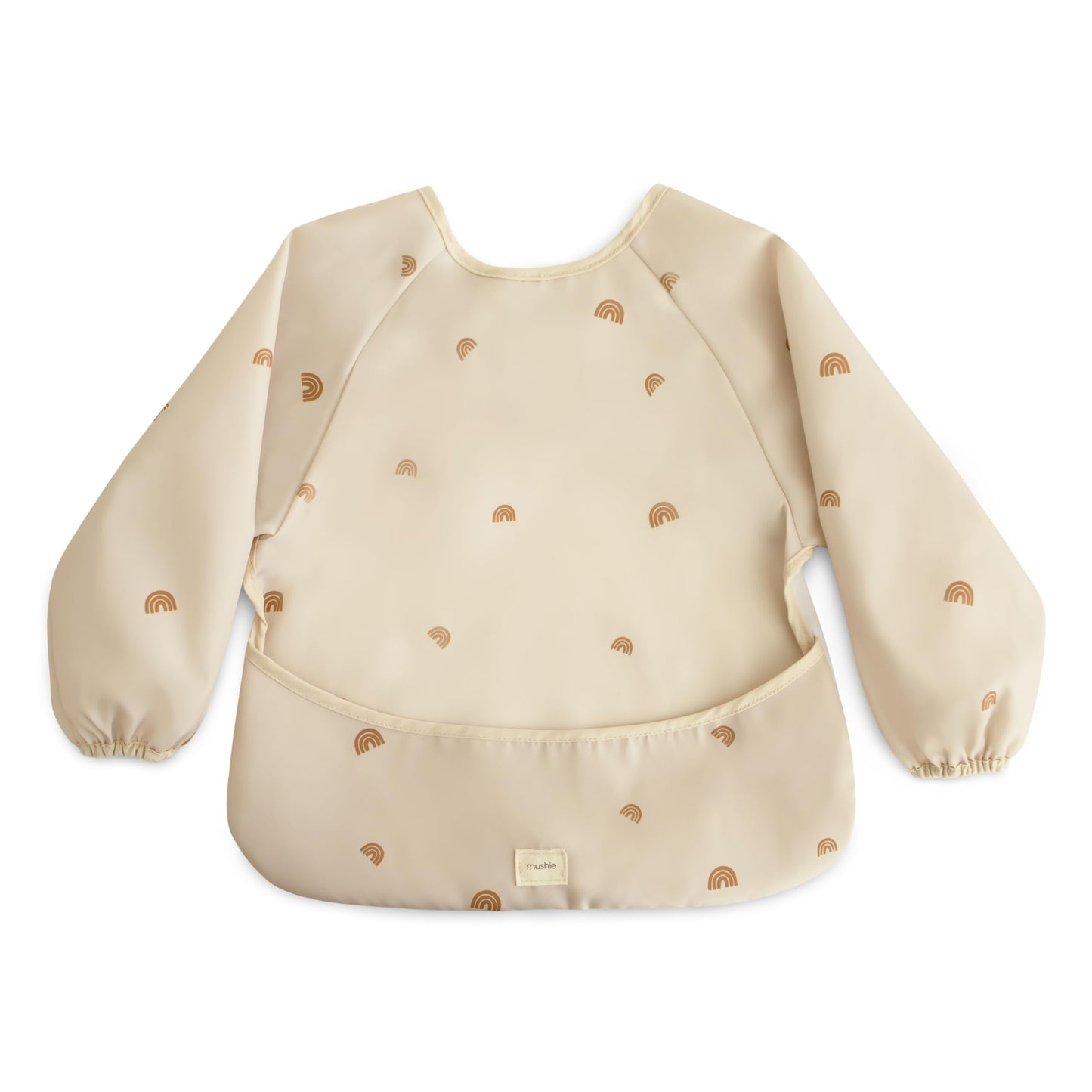 mushie Long Sleeve Baby Bib | Mess Free & Waterproof Fabric for Toddlers | Adjustable Fit for Ages 6-24 Months (Rainbows)