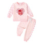 Beqeuewll Baby Girl Valentines Day Outfit Long Sleeve Heart Checkerboard Print Sweatshirt Plaid Pants 2Pcs Valentine Clothes (Mi