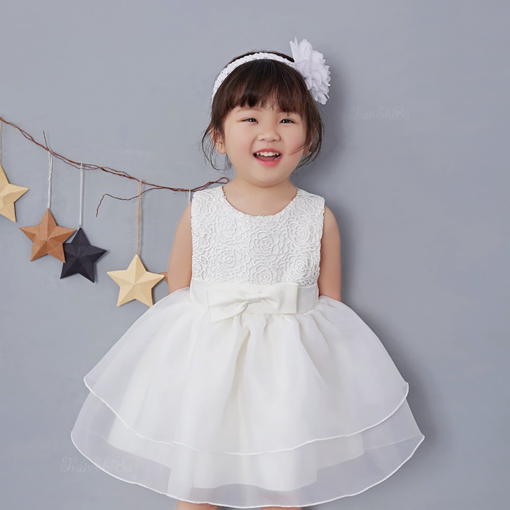 Newborn Baby Girls Christening Baptism Gown Wedding Pageant Formal Dress With Headband Ivory Size 18M