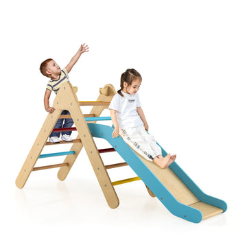 Olakids Toddlers Triangle Climber, 2 In 1 Montessori Kids Wood Climbing Toy With Ramp, Ladder, Slide For Gym Playground, Indoor