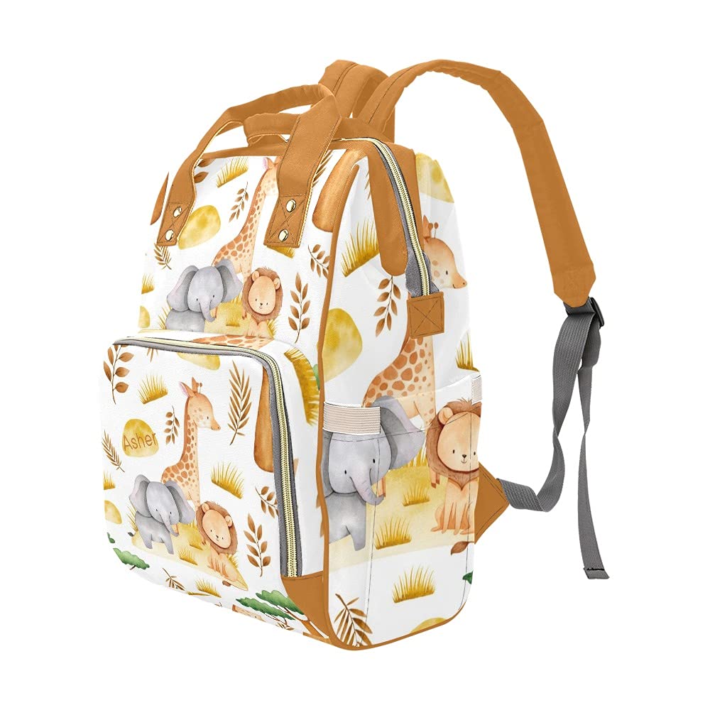Yeshop Safari Animals Elephant Giraffe Lion Personalized Diaper Bag Backpack Tote With Name,Custom Travel Nappy Mommy Bag Backpa