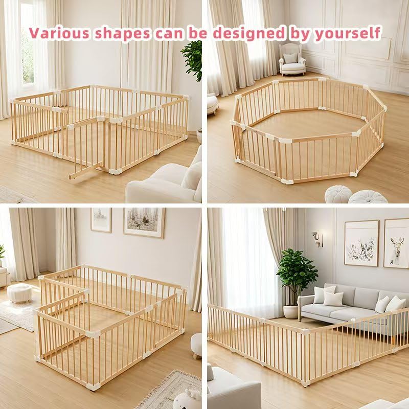 Baby Playpen Door Wooden Fence Large With Door Gate,Wooden Playpen For Babies And Toddlers,Wooden Baby Playpen With Door, Change