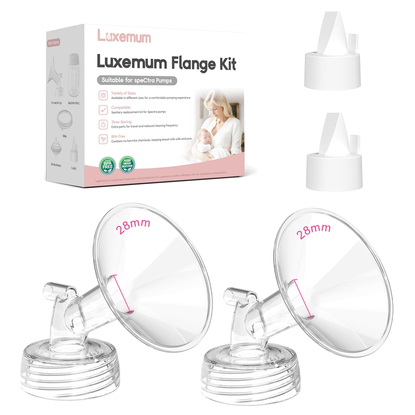 Breast Pump Parts for Spectra S1/S2/13 Plus, Not Original Accessories, Spectra Flange Inserts Replacement Include 28mmFlange&Duc