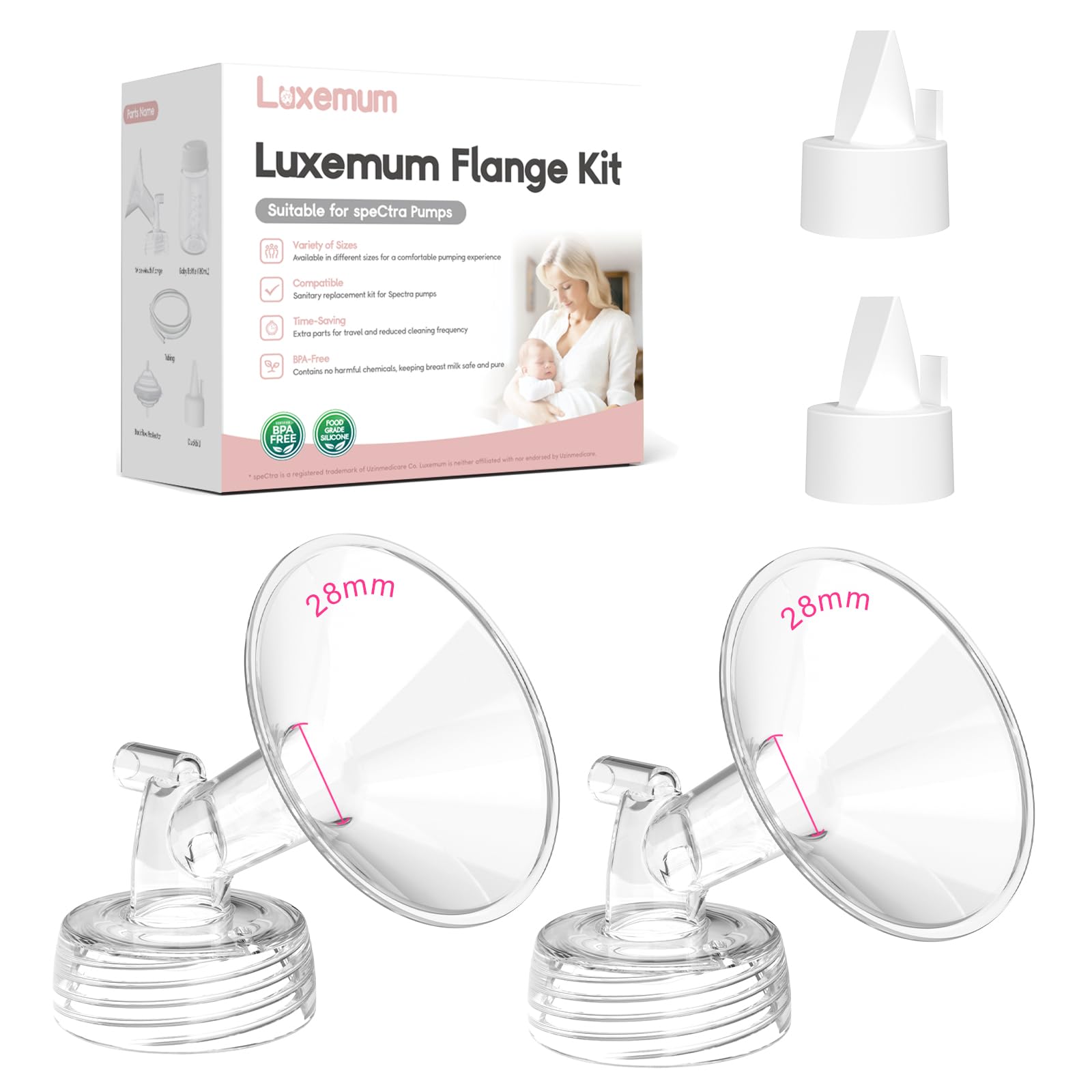 Breast Pump Parts for Spectra S1/S2/13 Plus, Not Original Accessories, Spectra Flange Inserts Replacement Include 28mmFlange&Duc