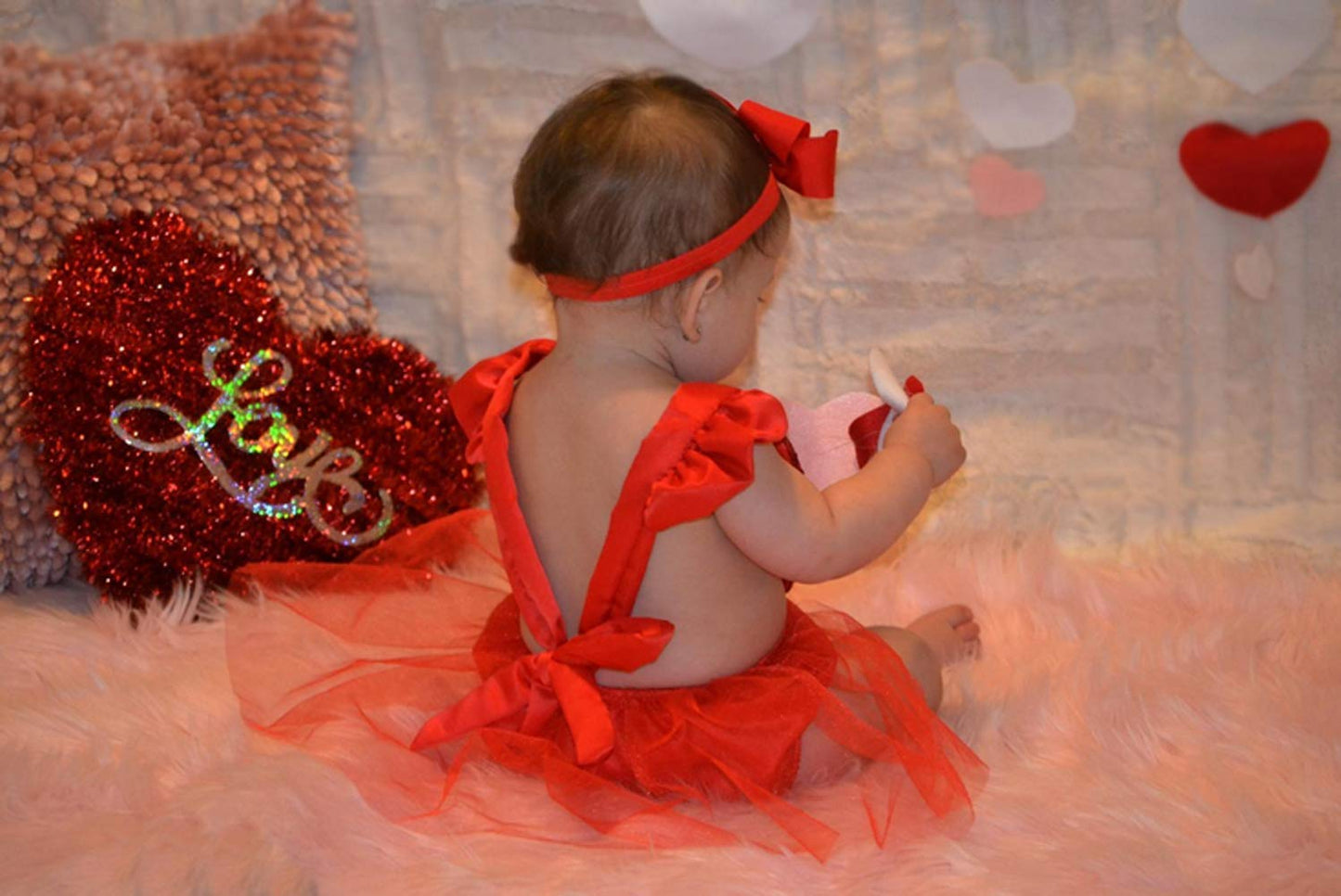 Newborn Baby Girls Valentine Romper Tutu Dress Fly Sleeve Heart Sequins Bodysuit Jumpsuit Summer Outfit 0-3Y (6-12M, Red)