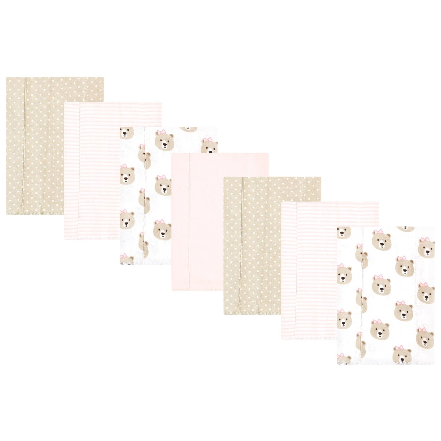 Hudson Baby Unisex Baby Flannel Burp Cloth 7Pk, Pink Taupe Bear, One Size