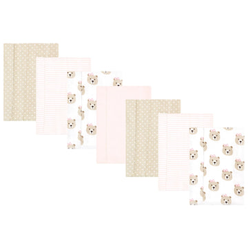 Hudson Baby Unisex Baby Flannel Burp Cloth 7Pk, Pink Taupe Bear, One Size
