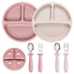 Eascrozn 2 Pack Silicone Divided Baby Plates with Suction, 2 Pack Toddler Forks and Spoons Set, BPA Free, Baby Feeding Set for T