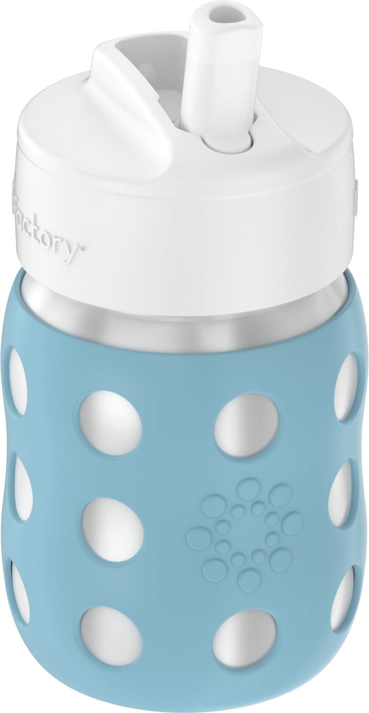 Lifefactory 8-Ounce Stainless-Steel Vacuum-Insulated Wide-Neck Baby Bottle With Straw Cap, Denim (Ls2241Wde4)