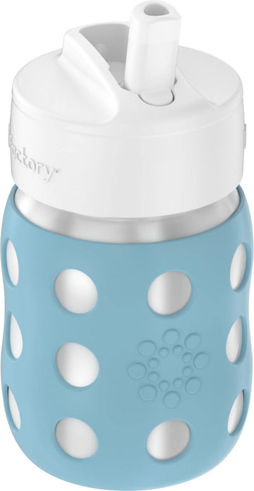 Lifefactory 8-Ounce Stainless-Steel Vacuum-Insulated Wide-Neck Baby Bottle With Straw Cap, Denim (Ls2241Wde4)