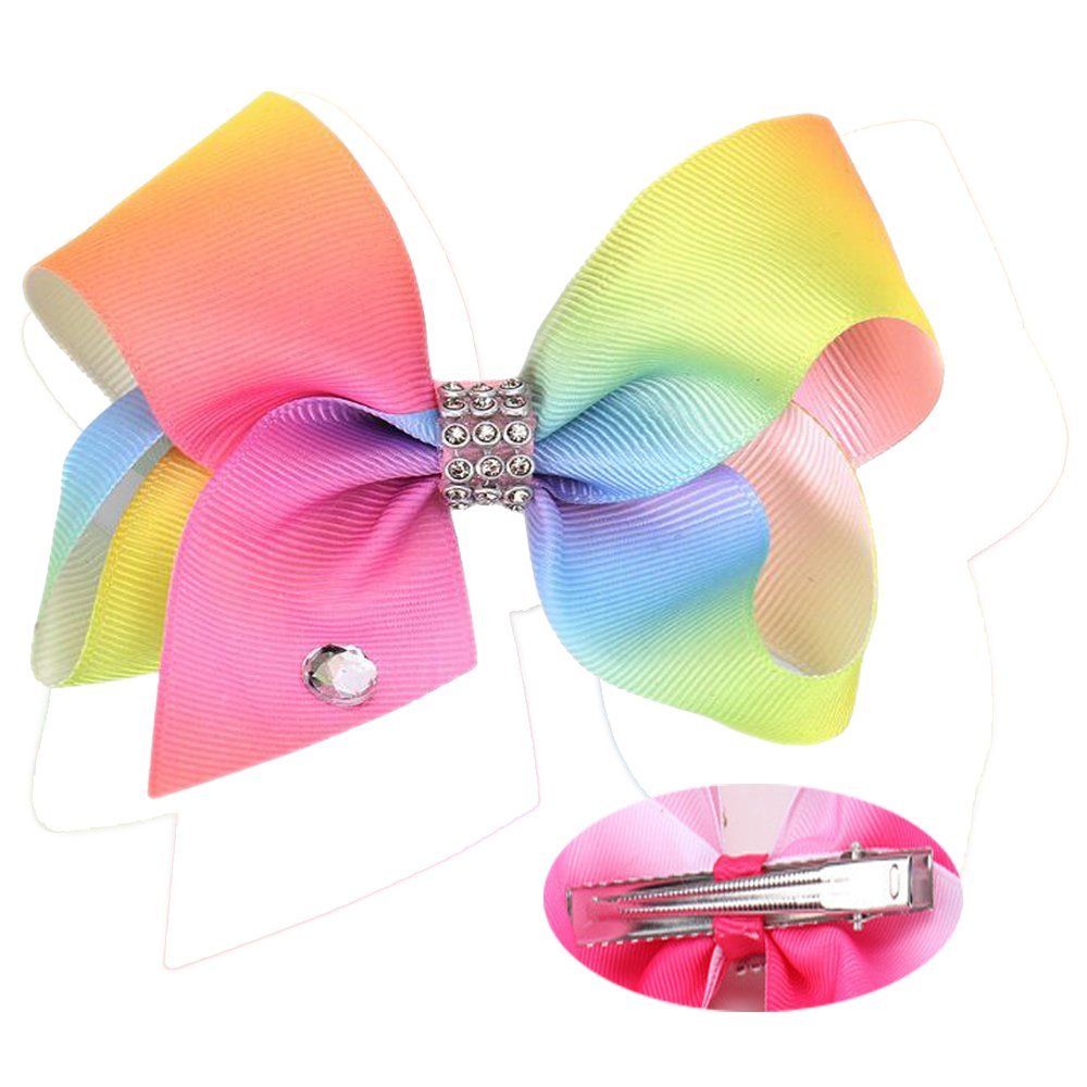 Patiky Baby Girls Clips Rainbow Ribbon Hair Bows Non Slip Alligator Clips 4 Inch Ts01 (Pink)