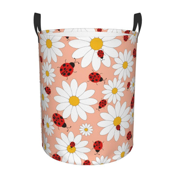 Pevtufa Daisy And Ladybug Foldable Laundry Basket Organizer,Fabric Clothes Toy Storage Basket Nursery Hamper Storage Bin For Hou