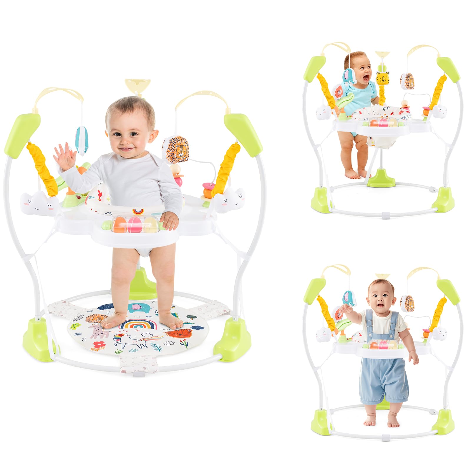 HONEY JOY Baby Bouncer Activity Center, Infant Jumper and Table w/ 360 Rotary Seat, 3 Adjustable Heights, Mat, Music, Lights, So