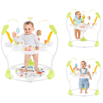 HONEY JOY Baby Bouncer Activity Center, Infant Jumper and Table w/ 360 Rotary Seat, 3 Adjustable Heights, Mat, Music, Lights, So