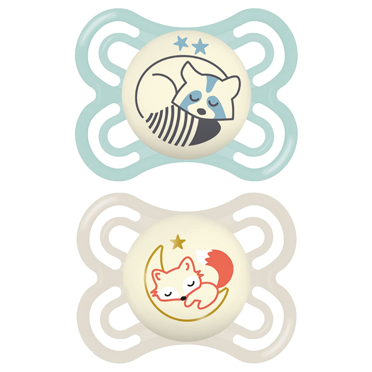 Mam Perfect Night Baby Pacifier, Patented Nipple, Glows In The Dark, 0-6 Months, Boy, 2 Count (Pack Of 1)