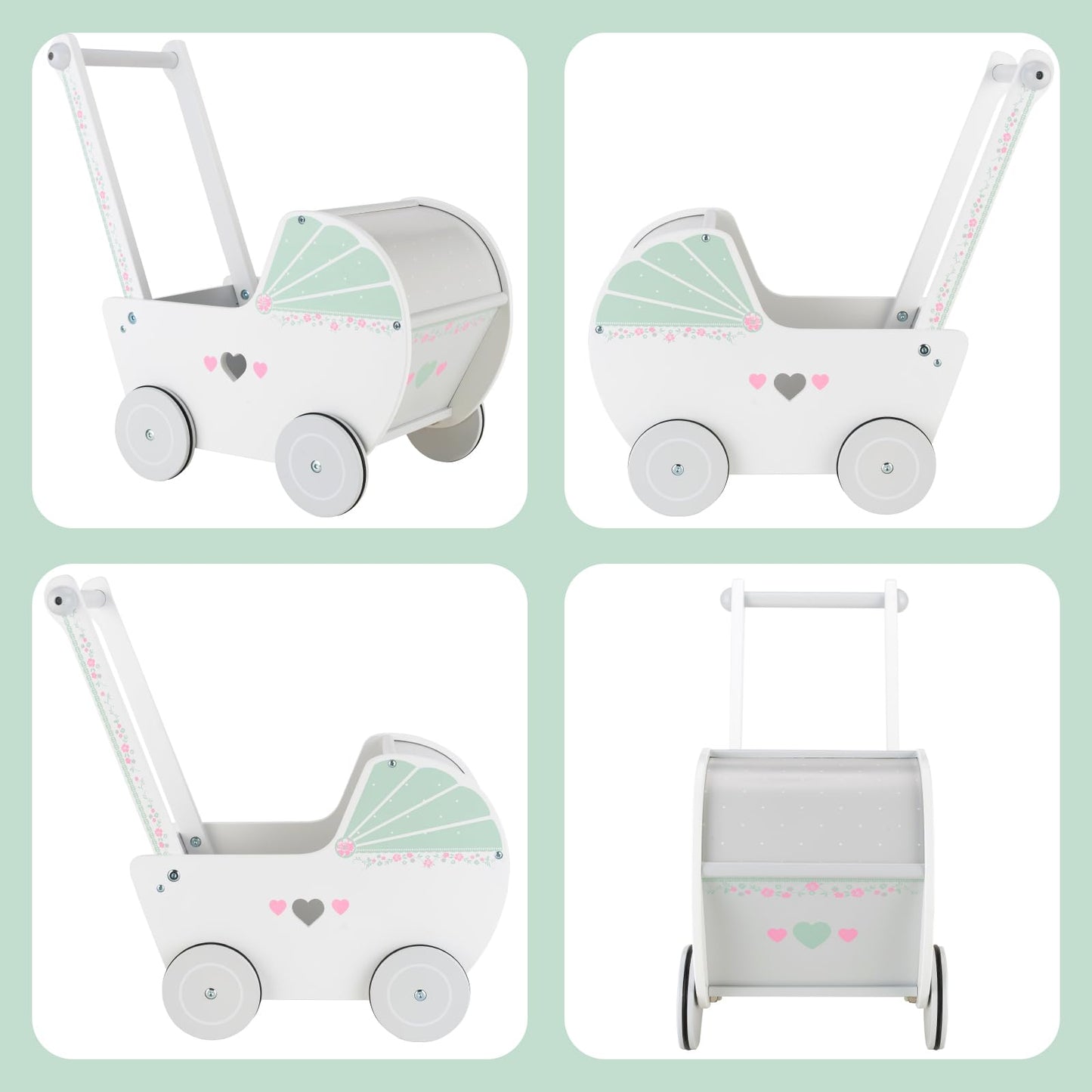 Woodenfun Wooden Baby Push Walker For 1 Year Old And Up, Toddler Shopping Cart Push Toys For Boys Girls