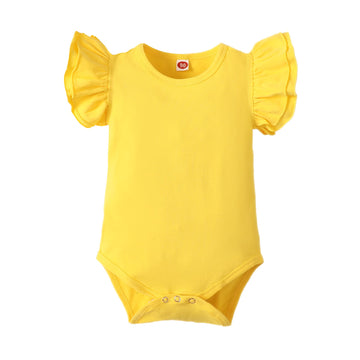 Lysmuch Baby Girls Ruffle Short Sleeve Bodysuit Infant Solid Onesie Casual Plain Blouse Top Romper (Yellow, 3-6 Months)