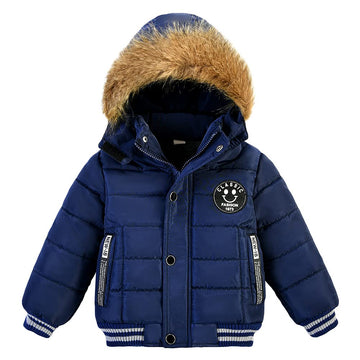 Toddler Boys Down Jacket Fur Collar Hood Thick Warm Winter Snowsuit Coat Parka 1-2T
