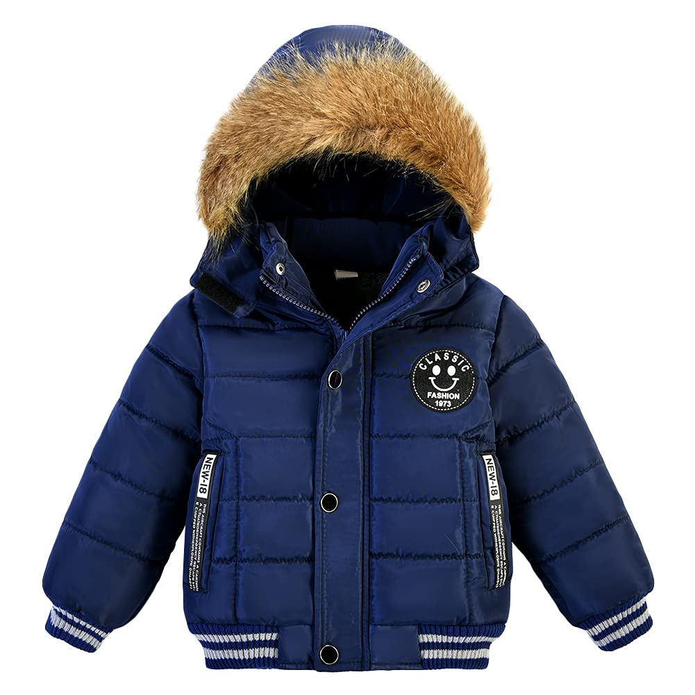 Toddler Boys Down Jacket Fur Collar Hood Thick Warm Winter Snowsuit Coat Parka 2-3T