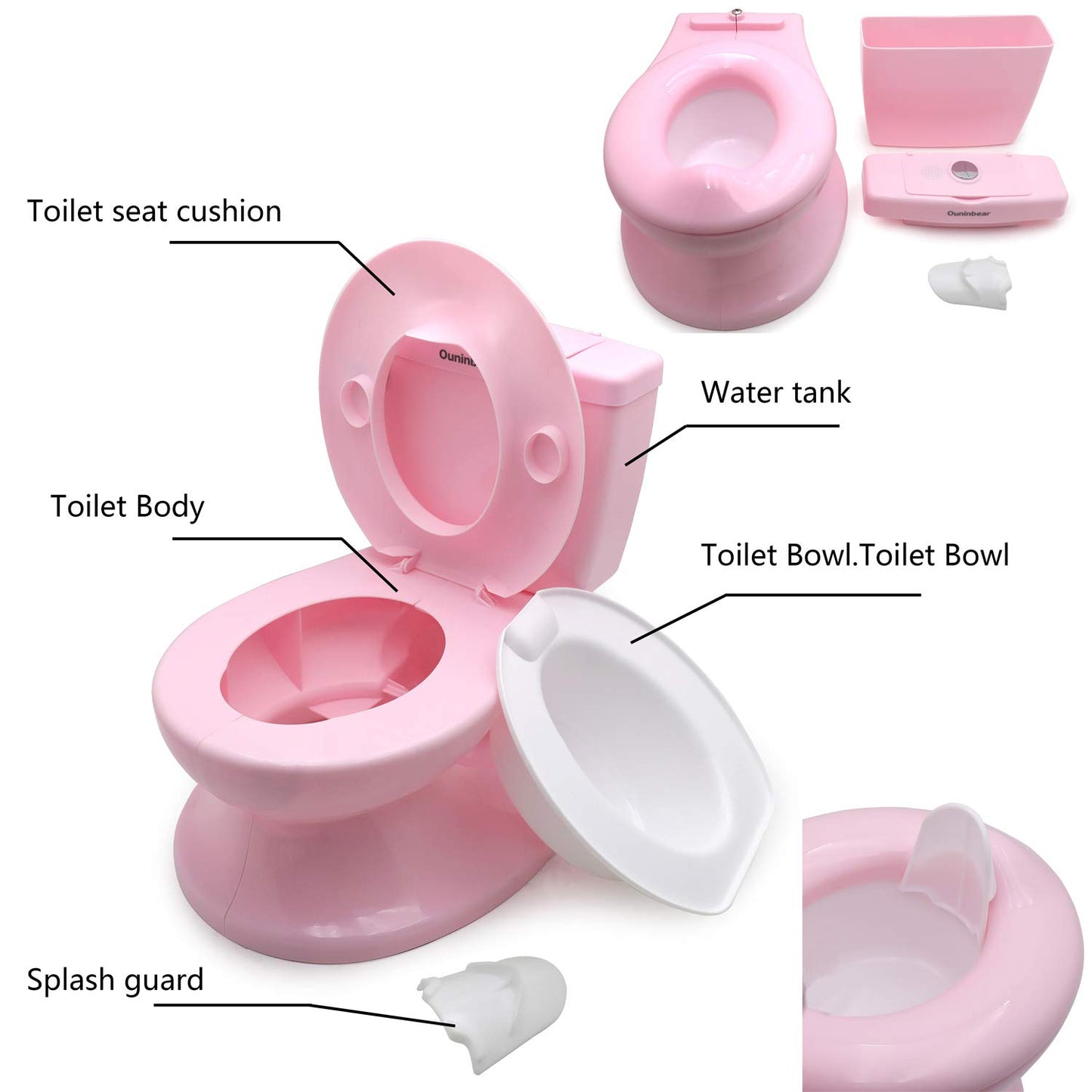 Httmt- Classic Portable Pink Realistic Toddler Potty Training Toilet W/Flushing Sound Baby Chair Seat Kid [P/N: Et-Baby004-Pink]