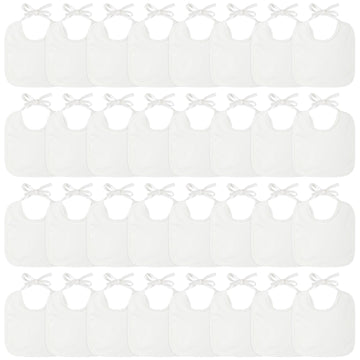 Panitay 40 Pcs Solid White Feeder Bibs Cotton Baby Bibs for Feeding DIY Baby Shower Games Gender Reveal Party