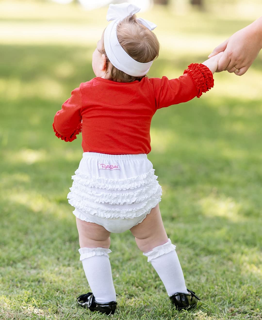 Rufflebutts Baby/Toddler Girls Toddler White Knit Cotton Ruffle Nappy Cover - 12-18M
