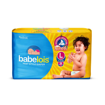 Babelois Pant Style Diapers For Babies| New Baby Diapers With Cottony Soft Advance Gel Technology | Overnight Absorption (L, 24,