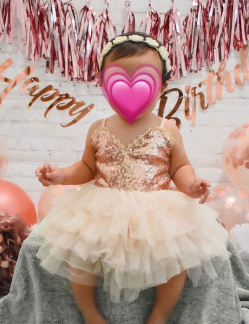 Cilucu Girls Dress Toddler Kids Party Dress Sequin Tutu Pageant Lace Dresses Gown For Flower Girl Baby Rose Gold Off White 12 Mo