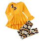 Axumity Kid Girl Clothes Ruffled Long-Sleeve High Low Top With Bowknot + Sunflower Print Pants 2-Piece Winter Spring Girl Outfit