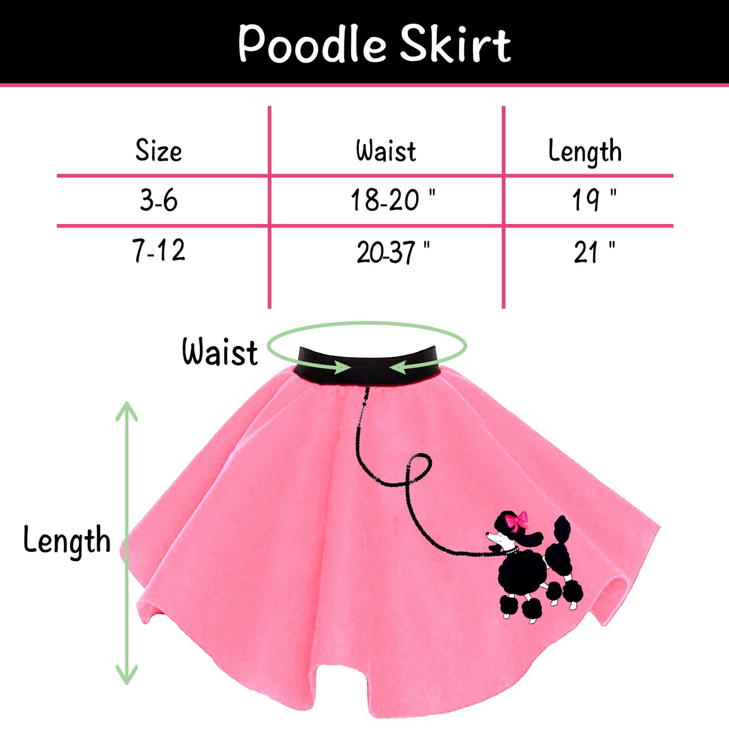 Poodle Skirt 1950S Costume Accessory Set Of 5Pcs For Girls,100 Days Of School Costume For Kids Pink