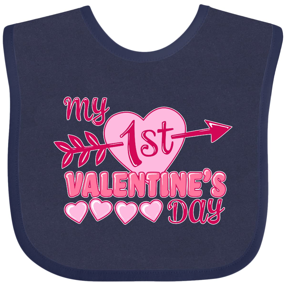Inktastic My First Valentine 'S Day With Pink Heart And Arrow Baby Bib Navy Blue 39970