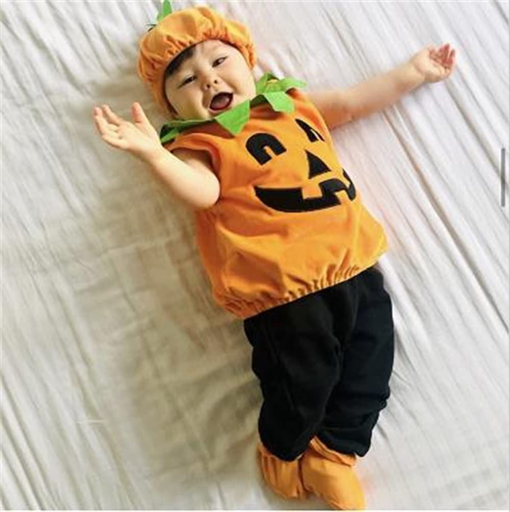 Oneflow Infant Toddler Baby Girl Boy Halloween Pumpkin Costume Cute Hooded Romper Top Leggings Pants Outfit Set (6-12 Month, Pum