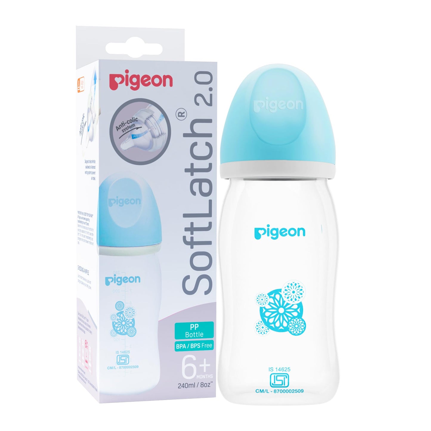 Pigeon Softlatch 2.0 Wide Neck Feeding Bottle 240Ml | Baby Milk Bottle For 6 Months To 3 Years | BpaFree, AntiColic, Nipple Co