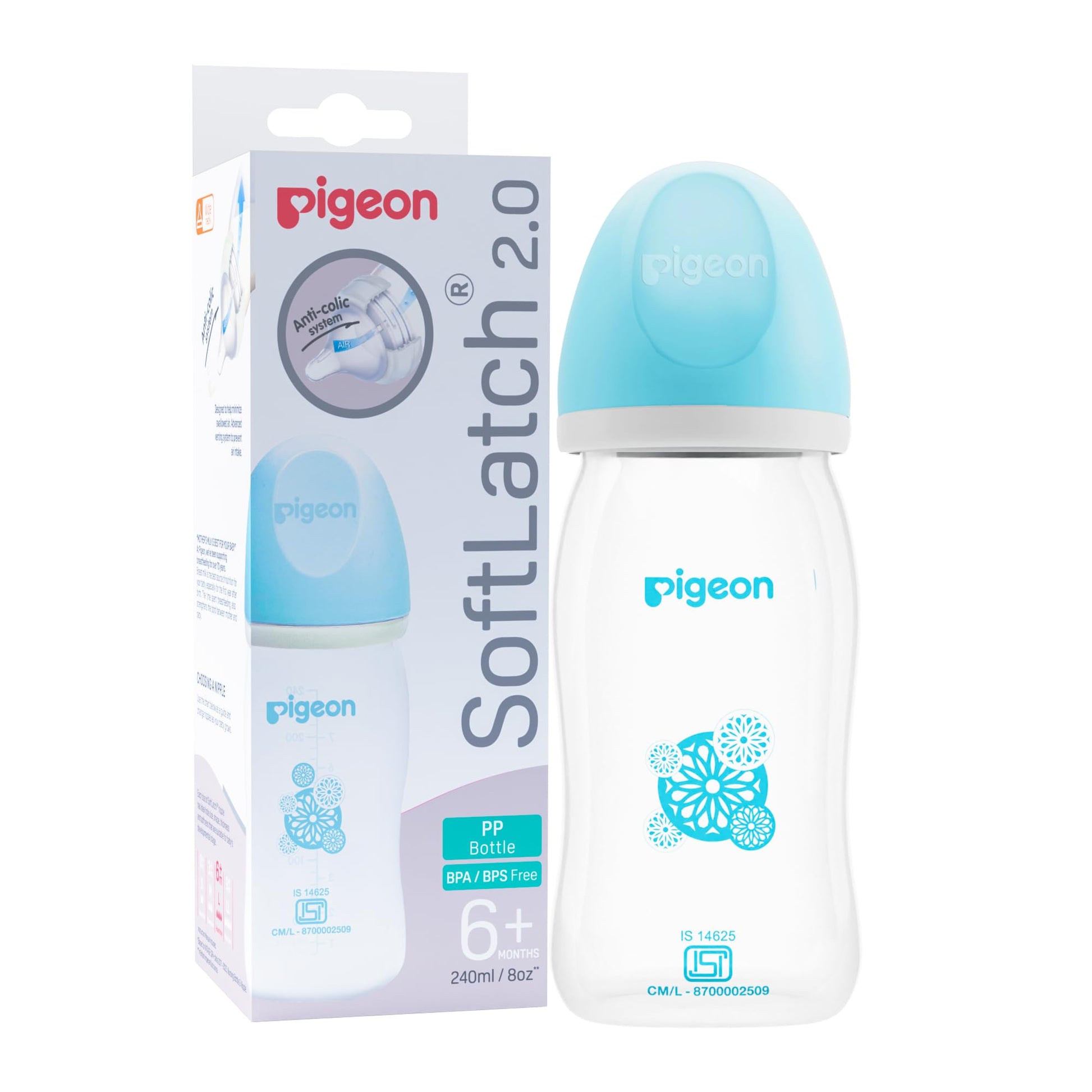 Pigeon Softlatch 2.0 Wide Neck Feeding Bottle 240Ml | Baby Milk Bottle For 6 Months To 3 Years | BpaFree, AntiColic, Nipple Co