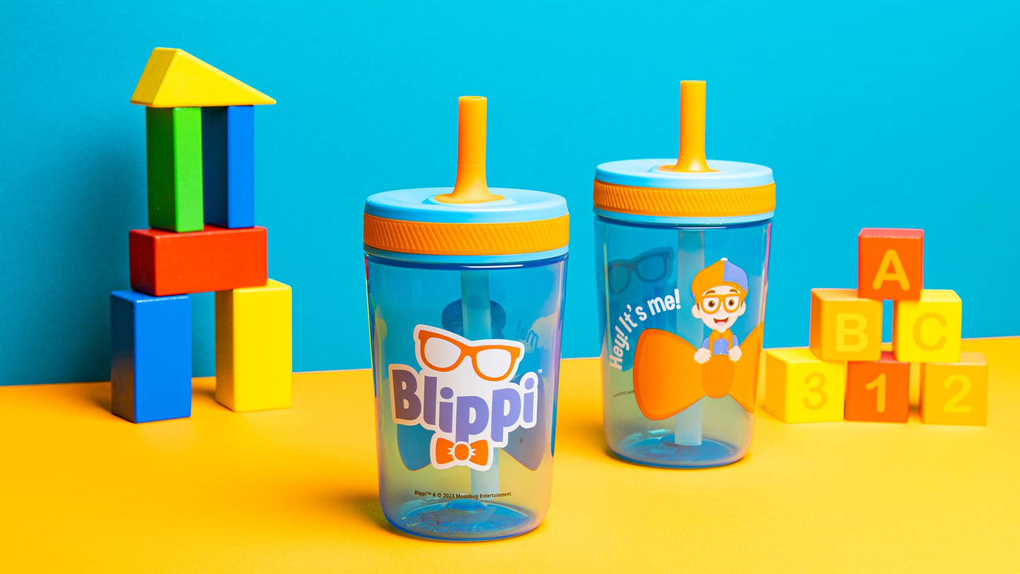Zak Designs Blippi Kelso Toddler Cups For Travel or At Home, 15oz 2-Pack Durable Plastic Sippy Cups With Leak-Proof Design is Pe