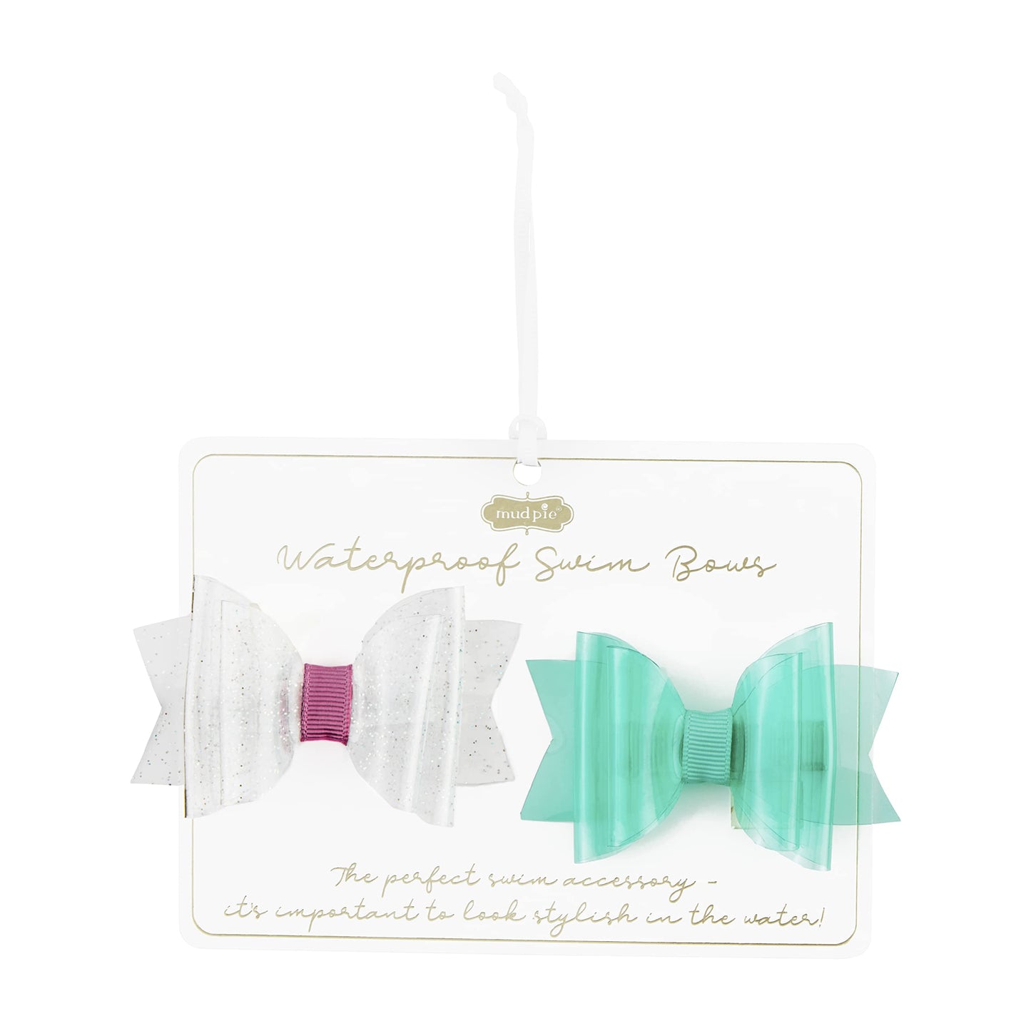 Mud Pie Baby Girls Small Swim Hair Bow Set, Green/Glitter