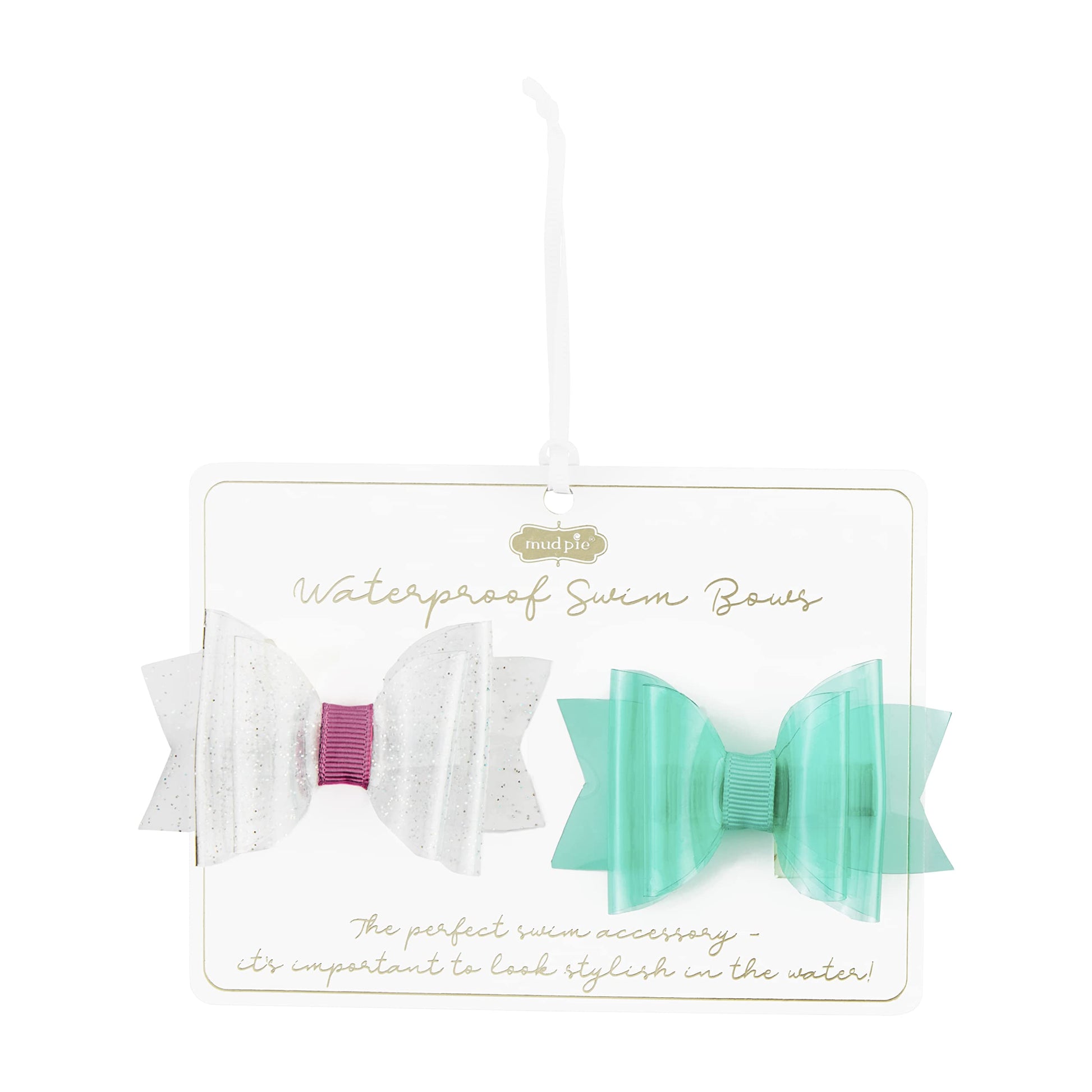 Mud Pie Baby Girls Small Swim Hair Bow Set, Green/Glitter