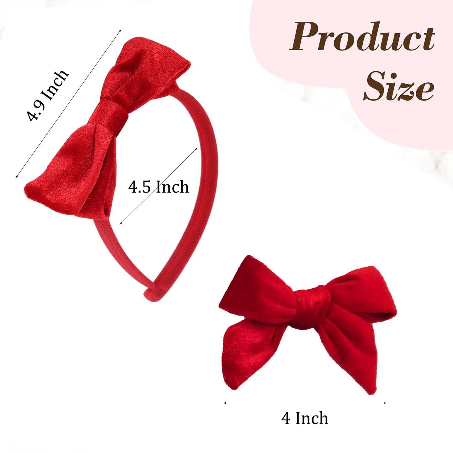 Red Velvet Bow Headband & 2 Pcs 4 Inch Hair Bows Set, Black School Hair Accessories For Little Toddler School Girls (Velvet Red)