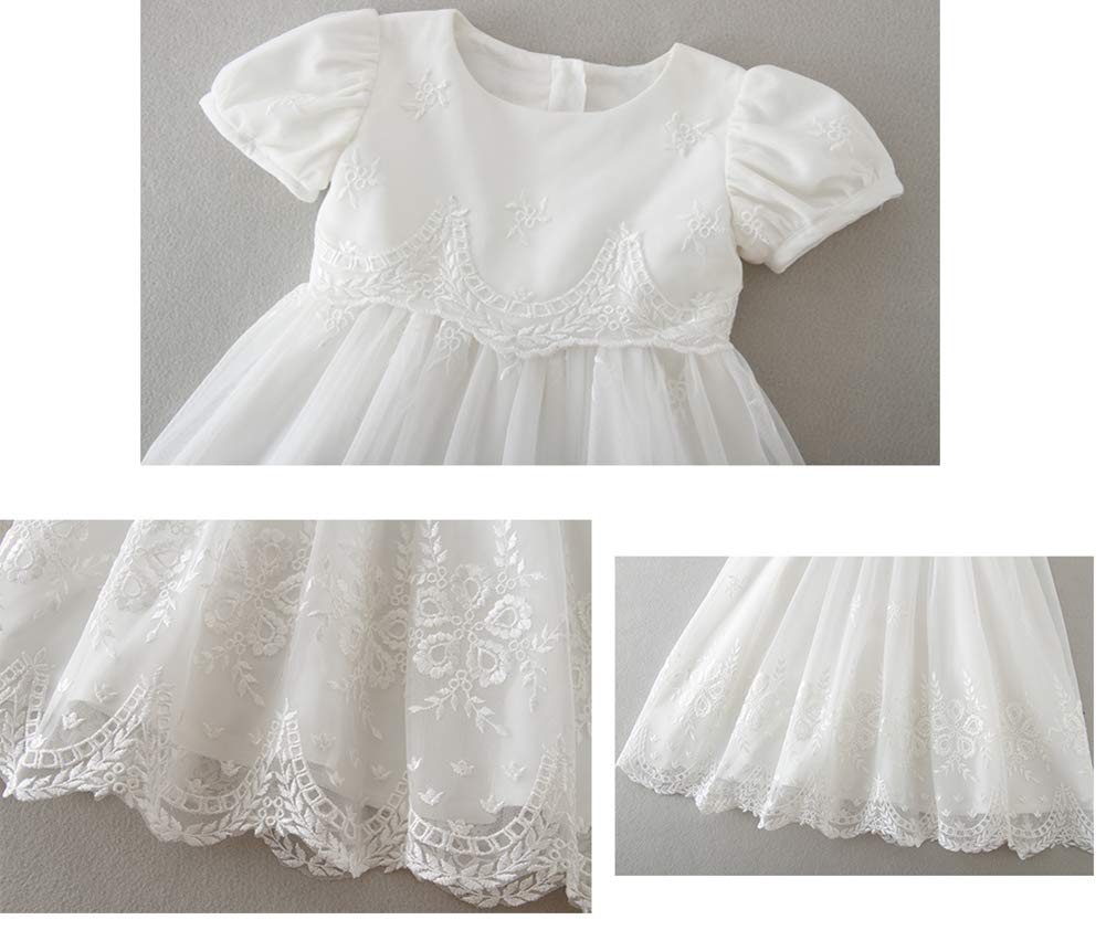 Silver Mermaid Baby Girls Christening Baptism Dress Special Occasions Lace Floral Embroidered Christening Gown(18M,Ivory White)