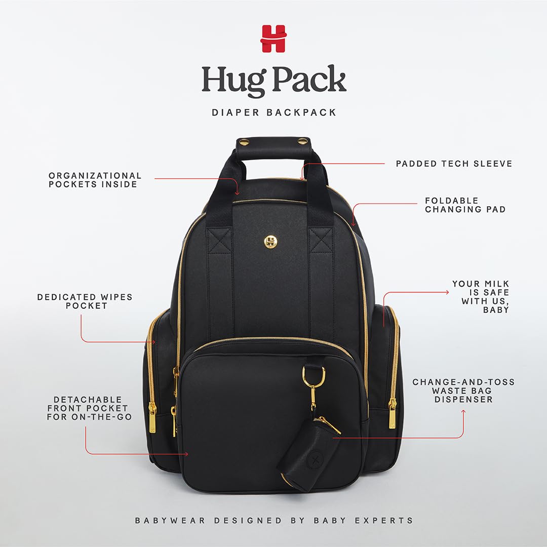 Huggies Sunshine Pack Diaper Backpack, Black Leather, One Size