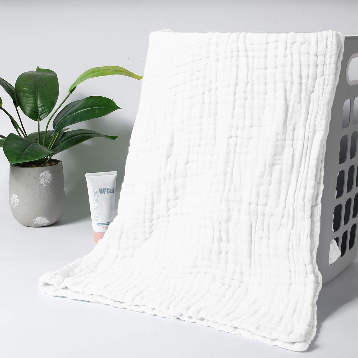 MomS Home Baby Super Soft Absorbent Muslin 6 Layer Wash Towel- 100X100 Cm - (0-3 Years)- White