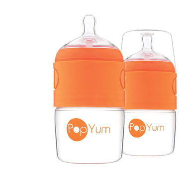 Popyum 5 Oz Orange Anti-Colic Formula Making/Mixing/Dispenser Baby Bottles, 2-Pack With #1 Slow Flow Nipples, 150 Ml, Bpa-Free,