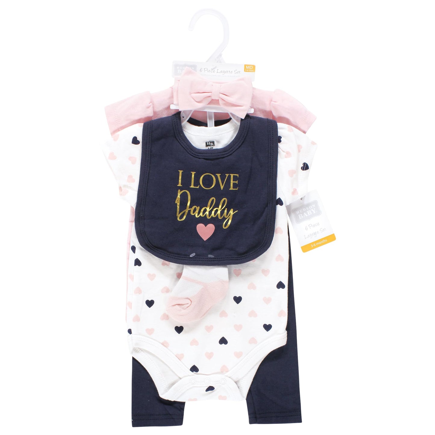 Hudson Baby Unisex Baby Cotton Layette Set, Girl Daddy Pink Navy, 9-12 Months